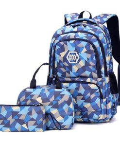 The Clip - Backpack 3 Pieces set Geometric Prints Waterproof schoolbag - Blue