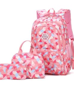 The Clip - Backpack 3 Pieces set Geometric Prints Waterproof schoolbag - Pink