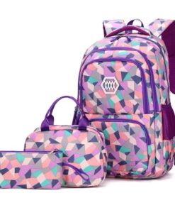 The Clip - Backpack 3 Pieces set Geometric Prints Waterproof schoolbag - Purple