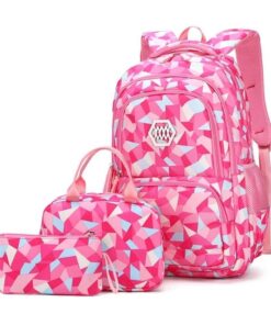 The Clip - Backpack 3 Pieces set Geometric Prints Waterproof schoolbag - Red