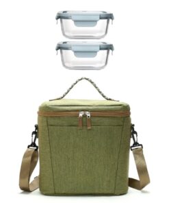Thermal Insulated Cooler Bag + 2 x Glass Containers - Green