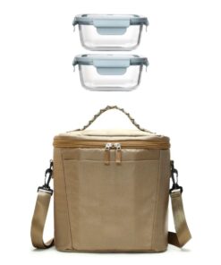 Thermal Insulated Cooler Bag + 2 x Glass Containers - Khakhi