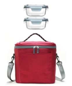 Thermal Insulated Cooler Bag + 2 x Glass Containers - Red