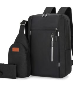 Three-Piece Backpack USB Rechargeable Business Large-Capacity Computer Bag - Black