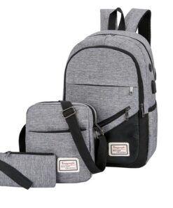 Three-Piece Laptop Backpack Set with USB Charging Port