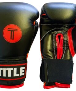 TITLE Genuine Leather Sparring Boxing Gloves - Black / Red Trim - 16 oz