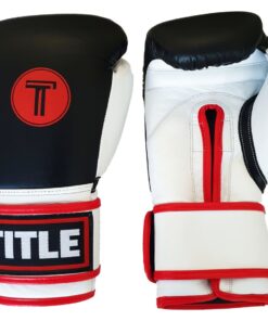 TITLE Leather Sparring Boxing Gloves - Black/White/Red - 14 oz