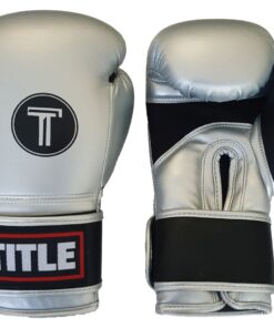 TITLE Leather Sparring Boxing Gloves - Silver/Black Trim - 14 oz
