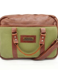 TM Leather Olive Green and Tan Leather Laptop Bag - 13 Inch