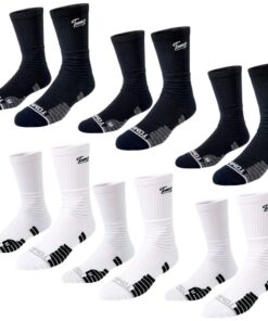 TOMMUP Professional Sports Socks For Men - Cotton Performance Socks - 3 Black + 3 White - 6 Pack