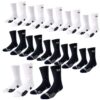 TOMMUP Professional Sports Socks For Men - Cotton Performance Socks - 6 White + 6 Black - 12 Pack