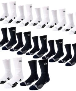 TOMMUP Professional Sports Socks For Men - Cotton Performance Socks - 6 White + 6 Black - 12 Pack
