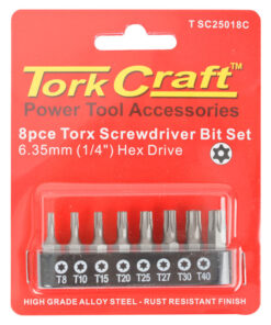 TORK CRAFT 8 PCS Torx Screwdriver Bit Set (1/4" IN Hex Drive)