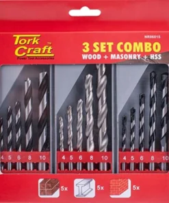Tork Craft Drill Bit 3 Set Combo Wood + Masonry + Hss