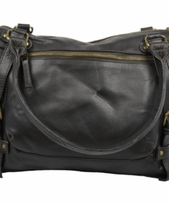 Total Leather Buffalo Leather Handbag with Strap HB2 Black or Brown - Buffalo Black HB2-B