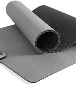 TPE Yoga Mat - Exercise Fitness Mat with Timer and Phone Holder - Non-Slip - Black, Grey