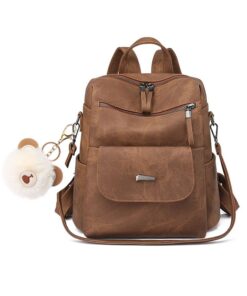 Travel Backpack PU Leather Backpack Purse For Women - Brown