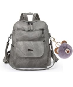Travel Backpack PU Leather Backpack Purse For Women - Grey