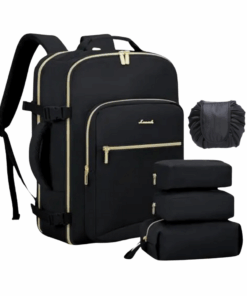 Travel Backpack with 4 Accessory Bags for Women - Black