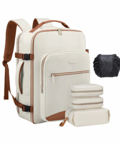 Travel Backpack with 4 Accessory Bags for Women - Cream with Brown