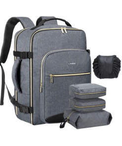 Travel Backpack with 4 Accessory Bags for Women - Grey with Black