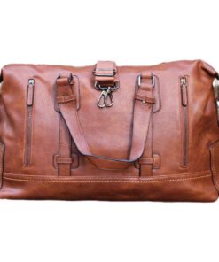 Travel Duffel Bag PU Leather Overnight Weekender Bag - Brown