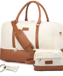 Travel Duffel Bag Top Loader - With Toiletry Bag - Cream