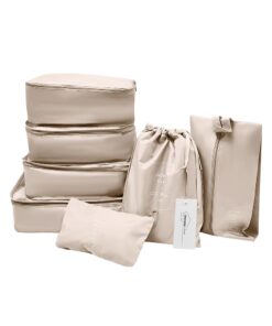 Travel Luggage Organizer Clothing Storage Set 7 Piece - Black - Beige