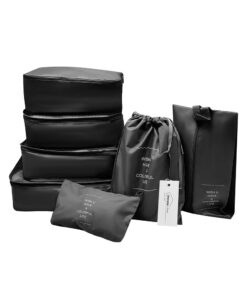 Travel Luggage Organizer Clothing Storage Set 7 Piece - Black - Black