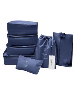 Travel Luggage Organizer Clothing Storage Set 7 Piece - Black - Navy Blue