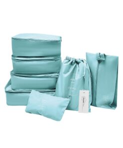 Travel Luggage Organizer Clothing Storage Set 7 Piece - Black - Sky Blue