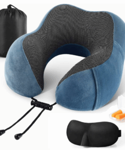 Travel Memory Foam Neck Pillow with Storage Bag, Sleep Mask and Earplugs
