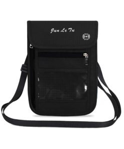 Travel Neck Pouch Waterproof Passport Holder with RFID Blocking - Black