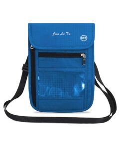 Travel Neck Pouch Waterproof Passport Holder with RFID Blocking - Blue