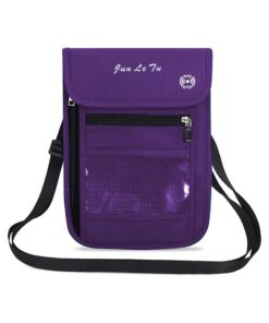 Travel Neck Pouch Waterproof Passport Holder with RFID Blocking - Purple