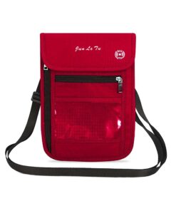 Travel Neck Pouch Waterproof Passport Holder with RFID Blocking - Red
