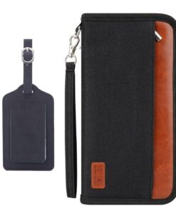 Travel Passport Holder Portable Wallet Credit Cards Holder with Luggage Tag - Black