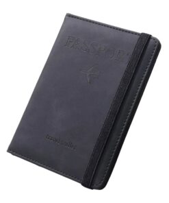 Travel PU Leather Passport Holder Passport Cover Travel Wallet Card Case - Black