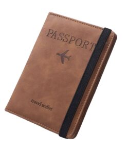 Travel PU Leather Passport Holder Passport Cover Travel Wallet Card Case - Brown