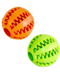 Treat Ball Dog Chewing Teeth Cleaning Toy - Green & Orange (2 Pack)