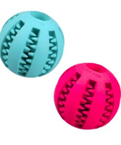 Treat Ball Dog Chewing Teeth Cleaning Toy - Pink & Blue (2 Pack)