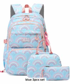 Trending Nylon Women/Girls Travel,School Backpack and Lunch Box set 3 Pcs - LightBlue
