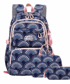 Trending Nylon Women/Girls Travel,School Backpack and Lunch Box set 3 Pcs - Navy Blue
