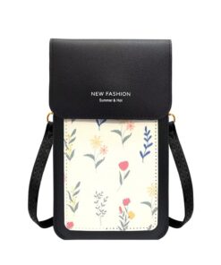 Trendy Crossbody Mobile Phone bag with Touchscreen Support and Clear Panel - Black