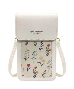 Trendy Crossbody Mobile Phone bag with Touchscreen Support and Clear Panel - Cream