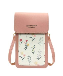 Trendy Crossbody Mobile Phone bag with Touchscreen Support and Clear Panel - Pink