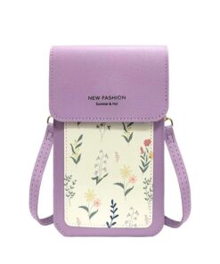 Trendy Crossbody Mobile Phone bag with Touchscreen Support and Clear Panel - Purple