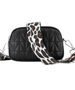 Trendy Little Quilted Leather Bag with Woven Brown and Silver Strap