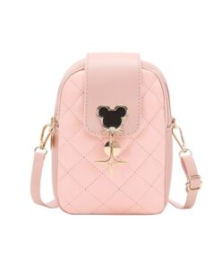 Trendy Multi-Function Crossbody Mobile Phone Bag Quilted Cute Sling Bag - Pink