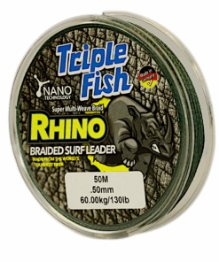 Triple Fish RHINO BRAIDED LEADER 58.9KG/130LB .50MM, Colour Green, 50m Spool